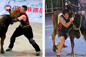 Китайская борьба с быком голыми руками