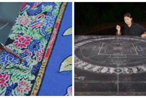 Песочная гармония: процесс создания мандалы из цветного песка