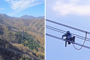 Нелёгкая работа монтажников на высоковольтных линиях в Китае