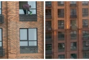 Женщина без&nbsp;страховки мыла окно на&nbsp;большой высоте