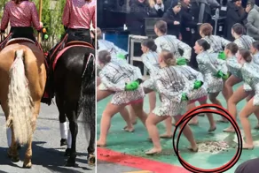 Танцоры на параде выступали прямо на конском навозе