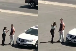 Крик, телефон и поцелуи: страстный момент на улице