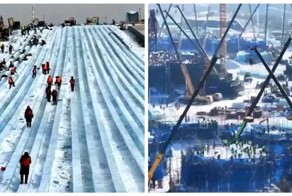 В Харбине строят гигантскую ледяную горку и снеговика