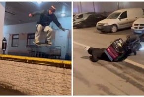 Неосторожный скейтер подставил курьера