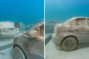 В Майами установили 22 бетонных автомобиля под водой