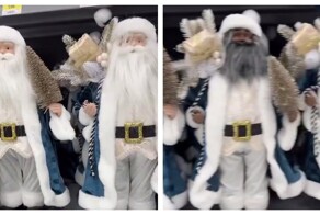 Темнокожий Санта на полке магазина