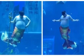 В китайском океанариуме показали будни «русала» с юмором