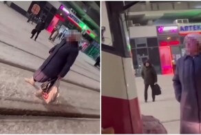 Женщина встала на пути, чтобы остановить трамвай