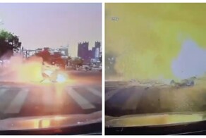 В Китае электровелосипед курьера загорелся во время движения