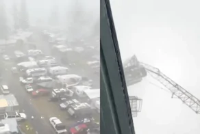 В Австралии кран сломался пополам и уже несколько дней  висит над туристическим парком