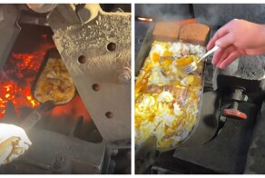 На рельсах и сытно: как жарят яйца с салом прямо в топке паровоза