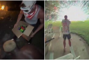 Чудаки бросили коробку с фейерверками в костёр