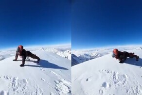 Отжимания на вершине одной из самых опасных гор мира