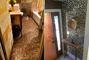 Мужчина выложил пол в ванной комнате из денег