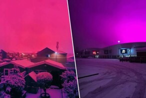 В британском Бирмингеме небо окрасилось в неоново-розовый цвет