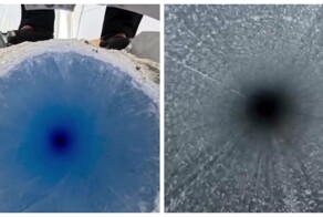 В Антарктиде фотограф отправил камеру вглубь древнего ледника, прикрепив её к буровой установке