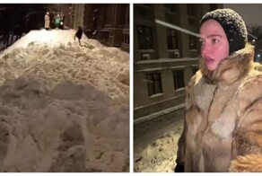 В центре Москвы улицу перекрыло снежной стеной