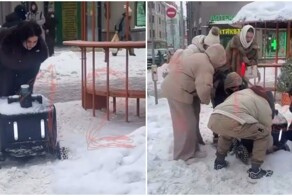 Москвичи помогли роботу-курьеру, застрявшему в снегу