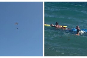 Падение мотопарапланериста в воду попало на видео