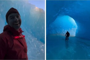 Катание внутри айсберга от норвежского энтузиаста