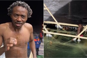 Эмоции на грани: чернокожий парень окунулся в прорубь