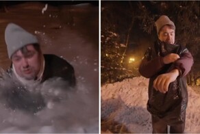 Зимний экстрим: катание с горки в мусорных пакетах