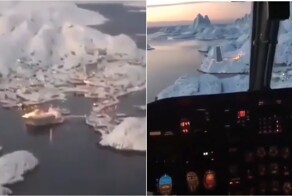 Как выглядит посадка самолёта в Гренландии