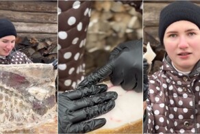 Семья фермеров из Беларуси показала гигантский кусок сала