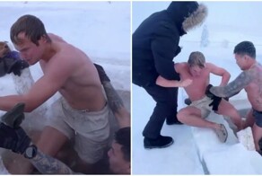 Иностранец окунулся в прорубь при 52-градусном морозе