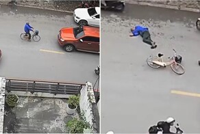 Дедушка на велосипеде устроил «драму» на дороге