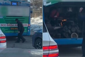 Водитель автобуса во Владивостоке потушил огонь голыми руками и поехал дальше