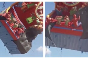 Сильный ветер поднял в небо надувной батут