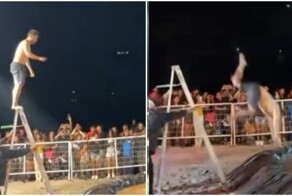 Неудачный прыжок в грязевой бассейн