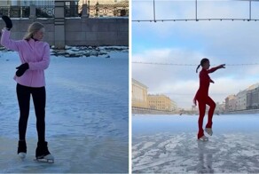 Грация на льду: фигуристки на замерзших каналах Петербурга