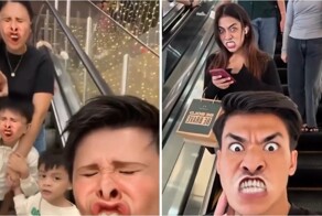 Мужчина примеряет смешные фильтры на себя и прохожих