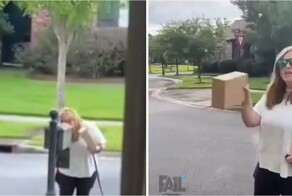 Женщина  крадёт чужую посылку