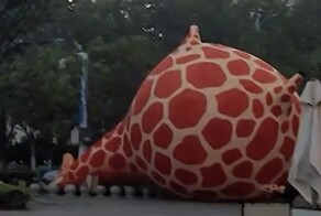 Надувной жираф перекрыл тоннель в Китае