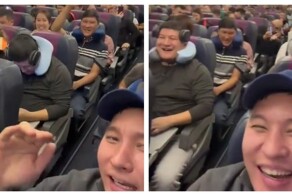 Пассажиры  радуются тому, что летят на отдых без детей