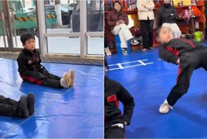 В Китае юные мастера кунг-фу тренируются вставать с руками в карманах