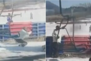 Канатная дорога внезапно ускорилась и заставила туристов прыгать в снег в Китае