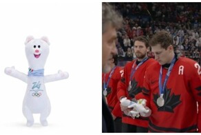 Реакция канадского хоккеиста на плюшевый талисман Олимпиады