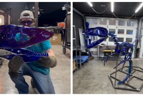 Cтеклодув воссоздал скелет динозавра в натуральную величину