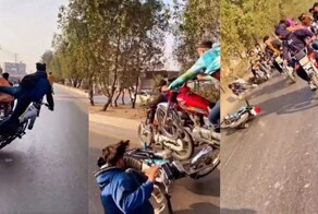 Опасный трюк на мотоцикле закончился падением