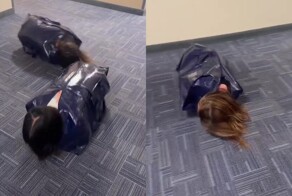 Студенты залезли в мешки и устроили необычный забег