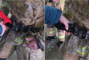 Пояс пожарного примерз после тушения огня при −25°C