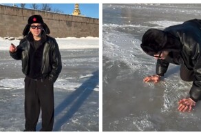 Мужчина полизал лёд Невы