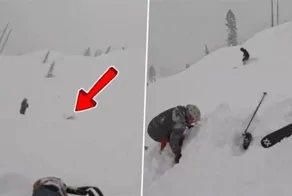 В США лыжники заметили мужчину, полностью погружённого в снег, и спасли его в последнюю секунду