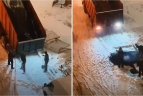 В Петербурге коммунальщики укладывают асфальт прямо на снег