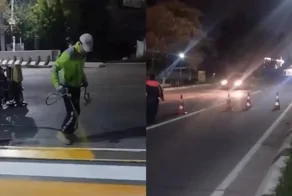 Ночной ремонт закончился разлитой краской на дороге