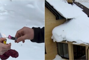 Необычный способ почистить снег с крыши